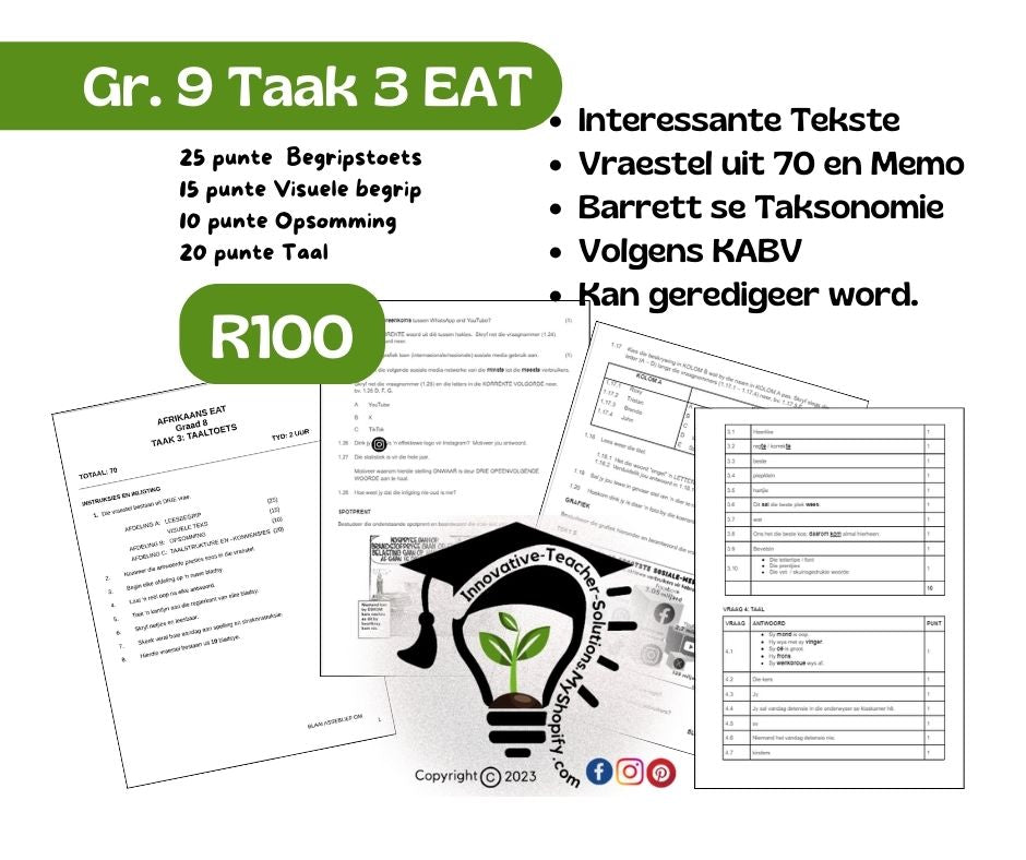 2024 Gr.9 Taak 3 EAT (25 Punte Begrip + 15 Visuele Begrip + 10 Punte Opsomming + 20 Punte Taal)