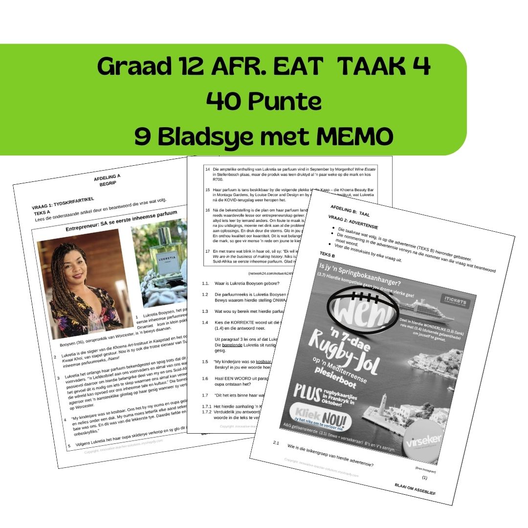 Gr. 12 Taak 4 EAT (20 Punte Begrip + 20 Punte Taal)