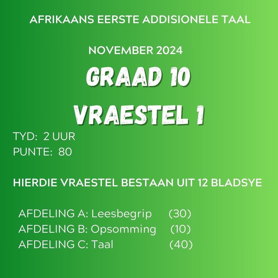 Gr. 10 November Vraestel 1 Afrikaans EAT Doc (Eksamen uit 80)