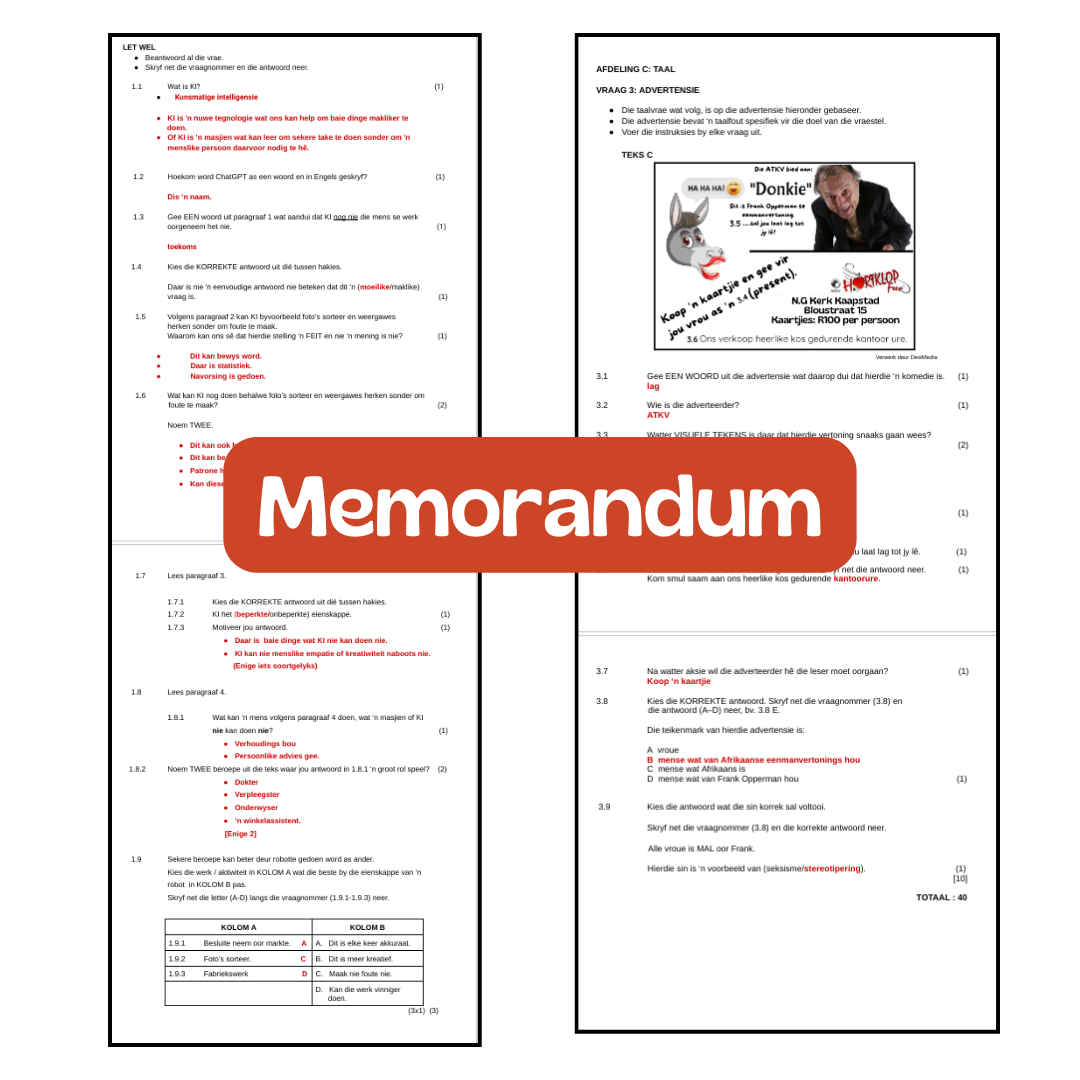 Afrikaans EAT Graad 11 Taak 3 Doc (Toets uit 40)