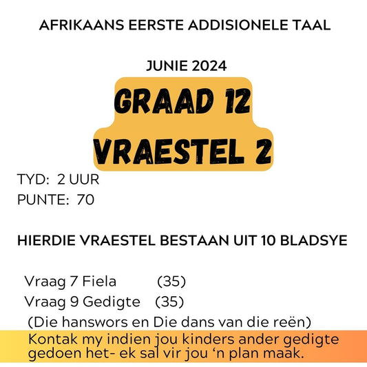 2024  Junie Gr. 12 Vraestel 2 (Fiela en Gedigte) Afrikaans EAT Doc (Eksamen uit 70)