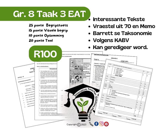 Gr.8 Taak 3 EAT (25 Punte Begrip + 15 Visuele Begrip + 10 Punte Opsomming  + 20 Punte Taal)