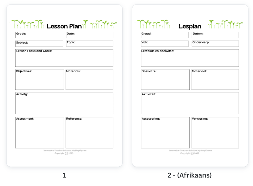 Lesson Plan Template/ Lesplan Meesterkopie PDF & Google Doc