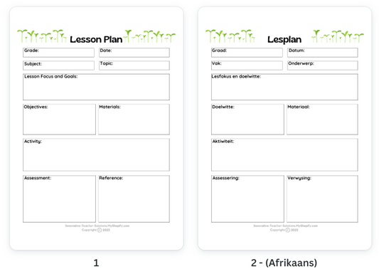 Lesson Plan Template/ Lesplan Meesterkopie PDF & Google Doc