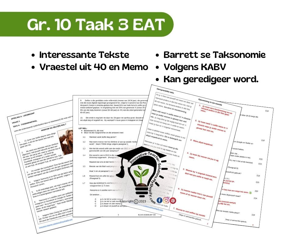 Gr. 10 Taak 3 EAT (20 Punte Begrip + 10 Punte Opsomming  + 10 Punte Taal)