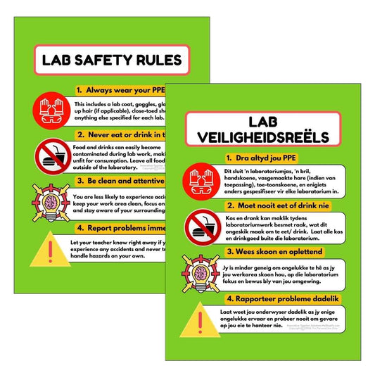 Lab Safety Rules A3 PDF Posters (Afrikaans & English)